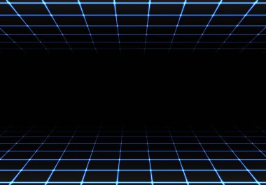 Soyut mavi ışık hatta kafes siyah teknoloji arka plan vektör çizim bir bakış açısı. 