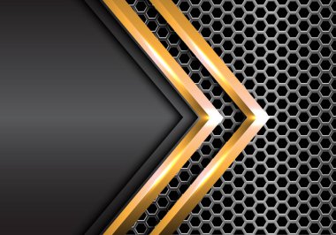 Soyut Kişilik altın ok gri metal altıgen mesh desen tasarım modern lüks fütüristik arka plan vektör çizim. 