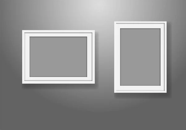 White Frame Blank Set Hang Gray Wall Light Vector Illustration — Stock Vector