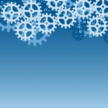 Endüstriyel arka plan vektör çizim için mavi gradyan teması üzerinde vites desen bulut. 