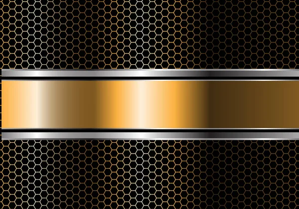 Abstrakta Guld Silver Svart Linje Banner Överlappning Metall Hexagon Mesh — Stock vektor