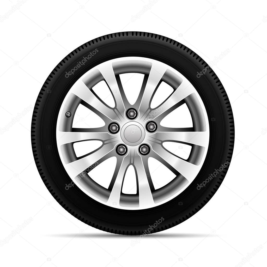 Realistic car tire wheel alloy with tire design sport on white background vector illustration.