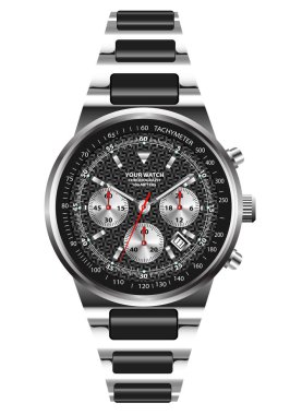 Saat chronograph paslanmaz çelik tasarımı beyaz arka plan vektör çizim üzerinde izlemek. 