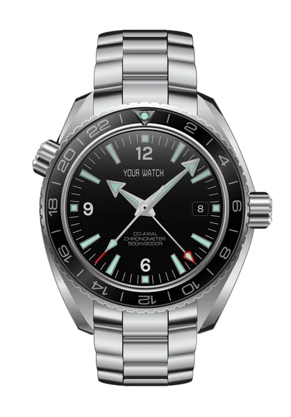 Realistyczne Zegarek Zegar Chronograph Czarny Wybierania Projektu Dla Moda Mężczyźni — Wektor stockowy