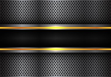 Soyut Siyah Sarı çizgi koyu gri metal daire kafes tasarım modern futuristik arka plan vektör çizim ışık afiş.