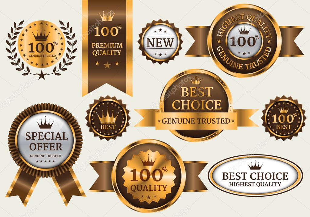 Gold brown banner collection set luxury on gray background vector illustration.
