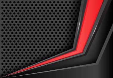 Gri metal daire kafes tasarım modern futuristik arka plan vektör çizim üzerinde kırmızı ok.