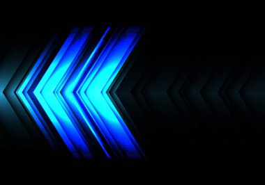 Siyah boş alan tasarımı üzerinde soyut mavi ışık çizgisi ok hızı yönü modern fütüristik teknoloji arkaplan çizimi.