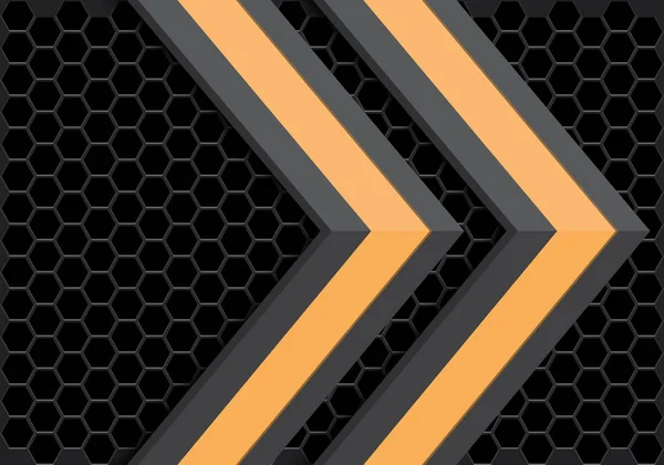 Direção de seta cinza amarelo abstrato no design de padrão de malha hexágono escuro tecnologia futurista moderna ilustração vetorial de fundo . — Vetor de Stock