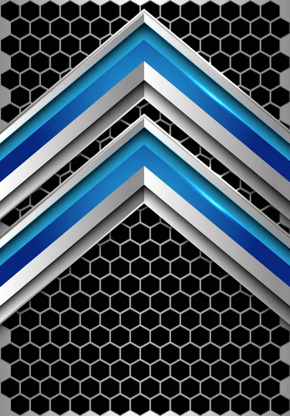 Абстрактное направление голубой серебряной стрелки на темно-металлической шестиугольной сетке дизайн современной футуристической технологии . — стоковый вектор