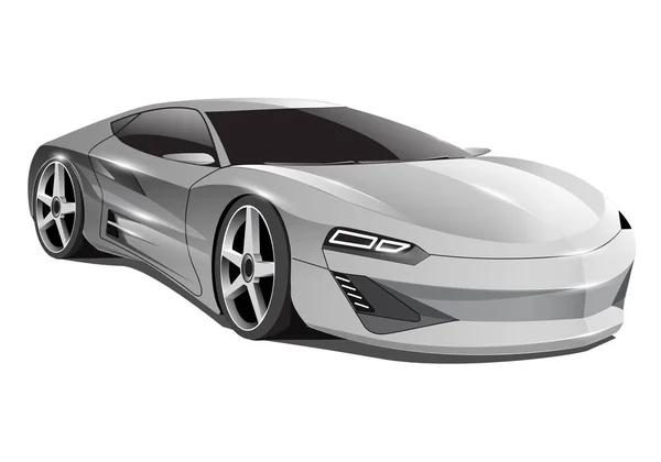 Réaliste Gris Voiture Sport Sur Fond Blanc Design Moderne Futuriste — Image vectorielle