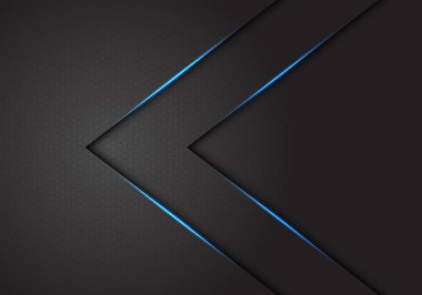 Koyu gri altıgen örgü üzerinde soyut ikiz mavi ışık oku yönü modern lüks fütüristik arkaplan çizimi.