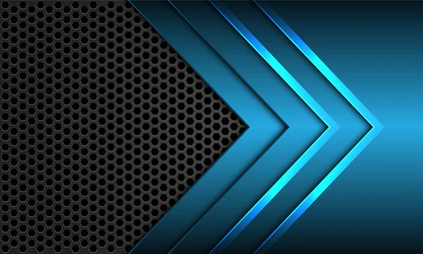 Abstrait Bleu Métallique Direction Flèche Avec Gris Foncé Hexagone Mesh — Image vectorielle