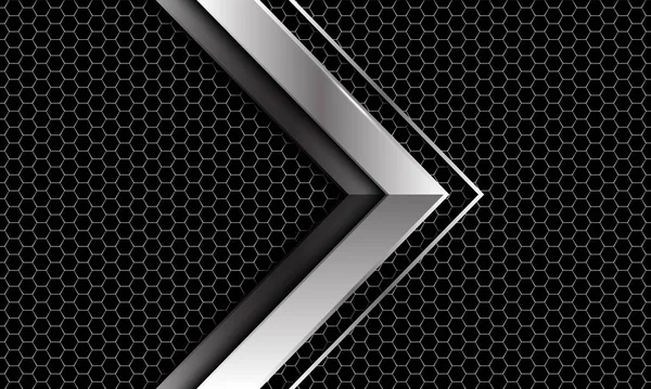 Absztrakt ezüst nyíl irány sötét hatszög háló design modern luxus futurisztikus háttér vektor illusztráció. — Stock Vector