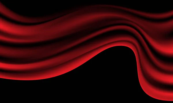 Abstrakte rote Satin-Welle auf schwarzem Luxus-Hintergrund Vektor-Illustration. — Stockvektor
