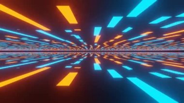 Fütüristik teknoloji animasyon efekti için soyut mavi turuncu ışıklı lazer yakınlaştırma hızı.