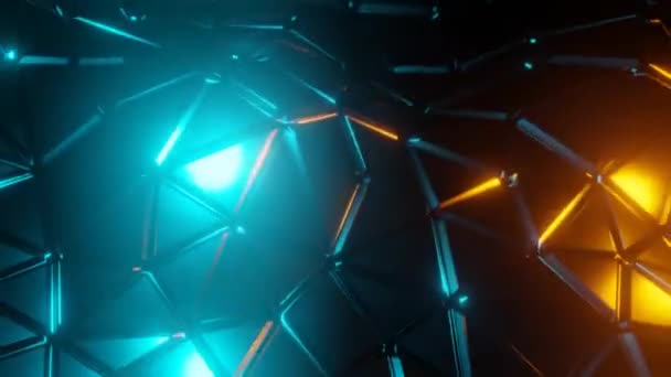 Абстрактный Полигональный Металлический Узор Синий Желтый Свет Волна Движения Технологии — стоковое видео