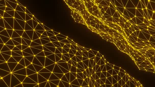 Abstraktní Žlutá Čára Mnohoúhelníkové Křivky Vln Světlo Černé Pro Futuristické — Stock video
