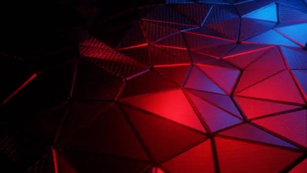要旨黒3Dアニメーションにおけるポリゴン金属波における赤青ライトブルーの未来的背景イラスト — ストック動画