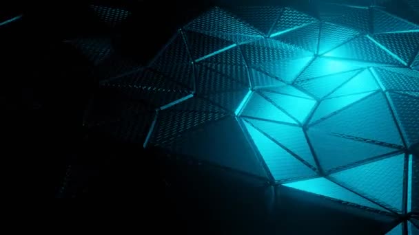 Abstract Blauw Licht Blauw Polygon Metaalgolf Zwart Animatie Moderne Technologie — Stockvideo
