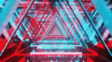 Soyut kırmızı neon ışık üçgeni hız bulanıklığı animasyon modern teknoloji fütüristik arkaplan illüstrasyonu.