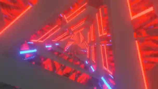 Triângulo Metal Vermelho Azul Néon Luz Borrão Zoom Rotação Tecnologia — Vídeo de Stock