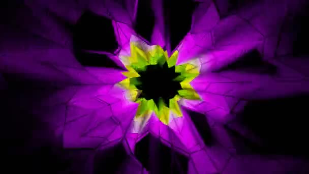 Abstract Violet Geel Groen Vervagen Licht Zoom Donker Polygon Curve — Stockvideo