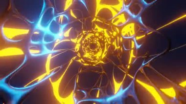 Soyut 3D sarı ışık bulanık lazer güç enerjisi mavi metalik sinir yakınlaştırma hızı siyah teknoloji fütüristik animasyon video canlandırması.