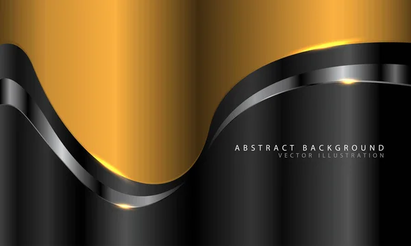 Curva Oro Abstracta Con Línea Plata Diseño Gris Oscuro Moderno — Vector de stock