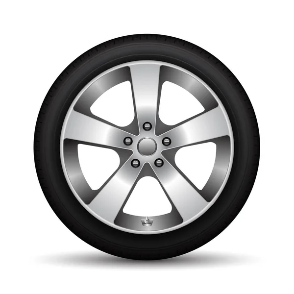 Printrealistic Car Wheel Alloy Black Tire White Background Vector Illustration — Stock Vector