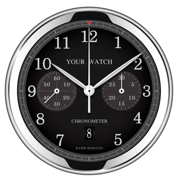 Reloj Plata Negro Realista Reloj Cronógrafo Lujo Sobre Fondo Blanco — Archivo Imágenes Vectoriales