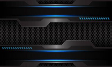 Koyu gri altıgen ağ desenli, soyut mavi metalik devre modern fütüristik teknoloji arka plan çizimi.