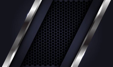 Altıgen ağ üzerinde soyut gümüş çizgi koyu gri modern lüks fütüristik arkaplan çizimi.