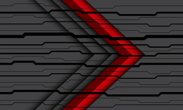 Abstrait Rouge Flèche Direction Sur Gris Noir Circuit Cyber Motif — Image vectorielle