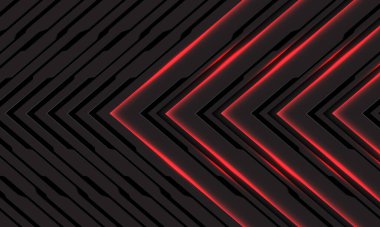 Koyu gri üzerinde soyut siyah çizgi kırmızı ışık siber ok yönü ve boş alan tasarımı modern fütüristik teknoloji arka plan çizimi.
