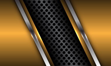 Soyut koyu gri metalik daire örgüsü. Altın gümüş çizgi üzerinde çizgi. Modern lüks fütüristik arka plan çizimi..