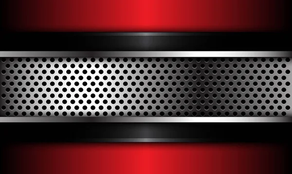 Malla Círculo Plata Abstracta Negro Rojo Diseño Metálico Moderno Futurista — Vector de stock