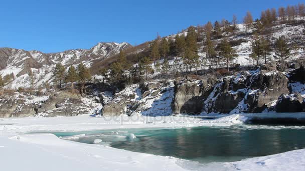 Ice drift on the turquoise river in the spring, Katun River, Altai, Russia — Stock Video