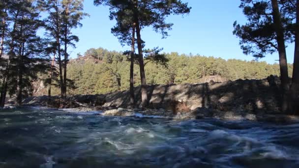 Швидко поточної води в заморожування річки, Chemal річки, Алтайський край, Росія — стокове відео