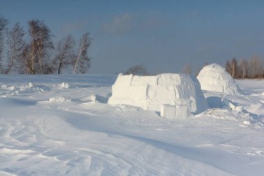 Kışın karlı glade Igloo ayakta