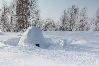 Kışın karlı glade Igloo ayakta