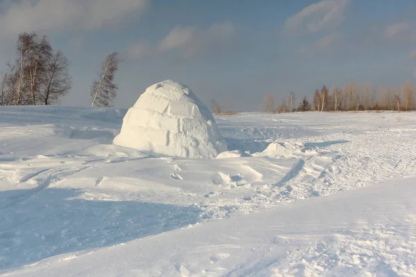 Igloo stojący na snowy Polanie w zimie — Zdjęcie stockowe