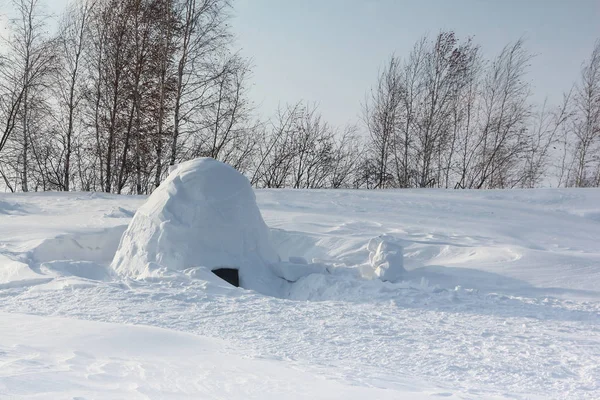 Иглу, стоящего зимой на заснеженном поле — стоковое фото