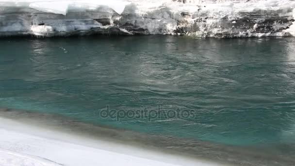 Ice drifting på turkosa floden under våren — Stockvideo