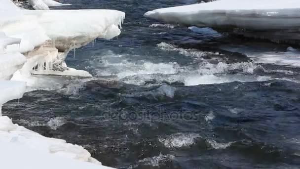 Water flowing in the river in spring — Stock Video