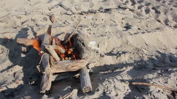 Fuego en forma de un pozo ardiendo en la arena — Vídeos de Stock