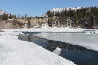 Nehirde ilkbaharda eriyen buz