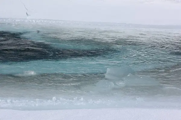 Лед тает на реке весной — стоковое фото