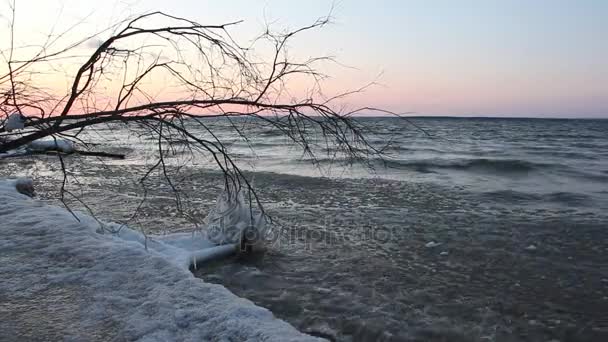 Ijs Een Ijskoude Rivier Herfst Bij Zonsondergang Reservoir Siberië Rusland — Stockvideo