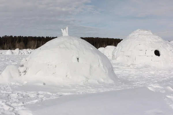 Igloo debout sur une clairière enneigée en hiver — Photo